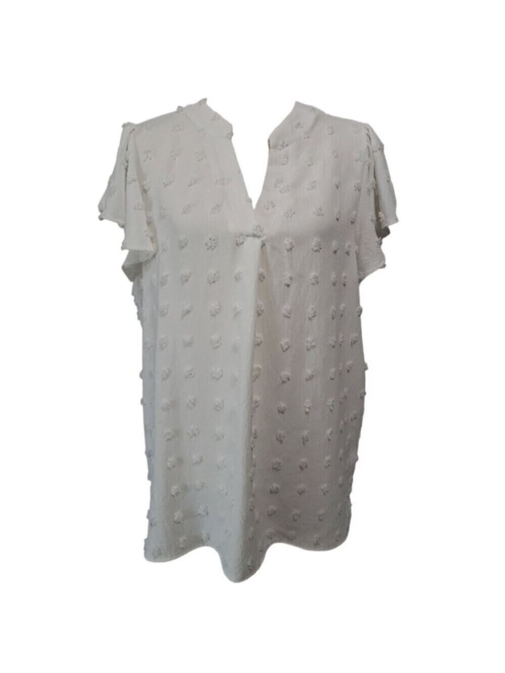 Fantaslook White Blouse V Neck Ruffle Sleeve Women's Large